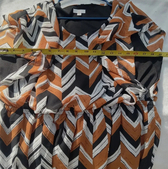 Charming Charlie Chevron Print Burnt Orange, Black, and White Midi Dress XL - Picture 3 of 5